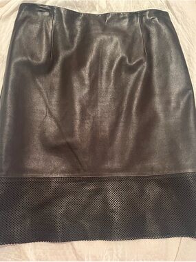 Tibi Soft Leather Pencil Skirt with Perforated Hem